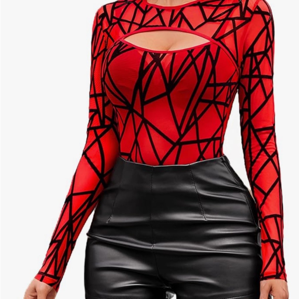 *SOLD*  Red and Black Geometric Bodysuit